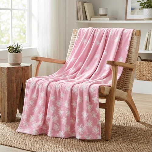 Horaldaily Spring Summer Flannel Blanket Throw Pink Watercolor Painting Flowers Soft Fuzzy Plush Cozy Fleece Blankets for Couch Sofa Bed Lounging Ideal Gifts for Kids Adults Wife Self 50x60