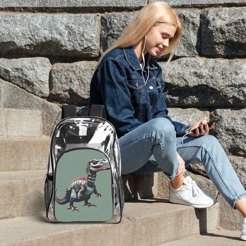 Mochila moderna de utilidad transparente con estampado de dinosaurios 6