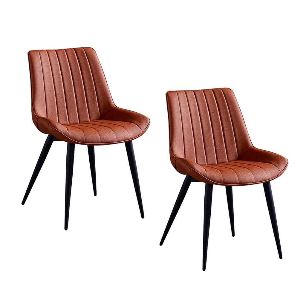 SJIALEN 2pcs Dining Chair, Upholstered Faux Leather Seat Metal Legs Restaurants Living Room Lounge Chair Modern Kitchen Accent Chair Kitchen Chair (Color : Orange)