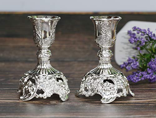 Jazplayer Silver Taper Candle Holders With Deluxe Engraved Design thumb #3