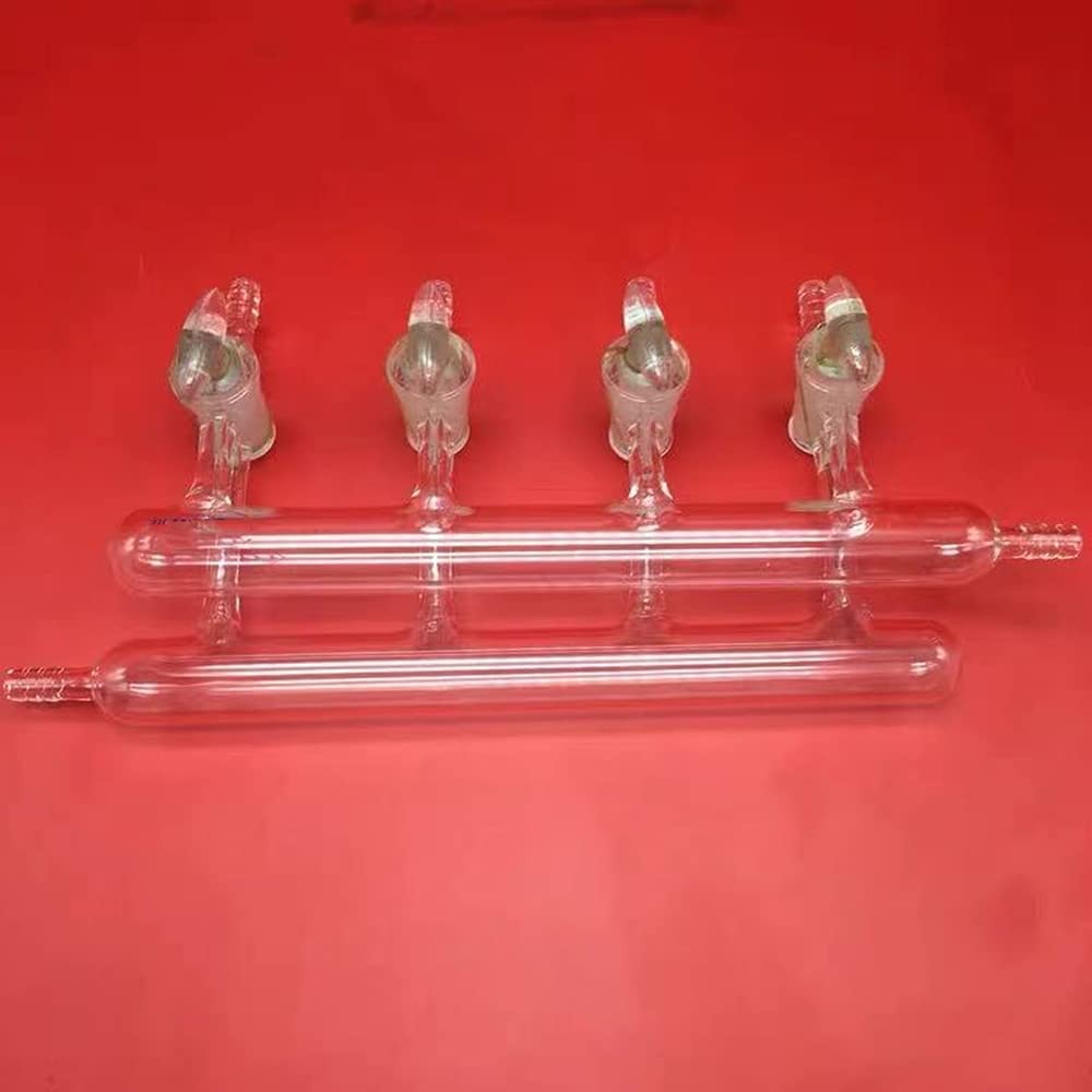 Distribuidor de gas al vacío de doble colector de vidrio for laboratorio con llave de paso de vidrio sólido de 4 puertos for aplicaciones de línea Schlenk
