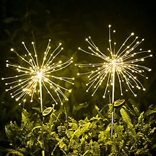 Yulaiyoen Solar Garden Lights 150 LED Starburst Pathway Lights, 2 Pack Solar Outdoor Stake Firework Lights Decorative Waterproof Solar Garden Ornaments for Fence Flowerbed Lawn Backyard