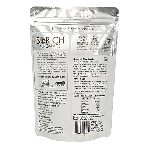 Image of Sorich Organics Roasted Flax Seeds for Eating, 400gm | Flax Seeds for Hair Growth, Skin | Healthy Snacks | Diet Food