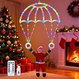 FUFRE Weihnachtsdeko Weihnachtsmann Fallschirm Lichterkette, Weihnachtsbeleuchtung Außen Mit 8 Modi und Timer, Weihnachten Deko Weihnachtsmann Hängende für Outdoor Weihnachtsbaum Fenster Balkon (A)