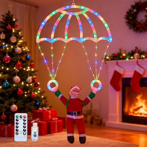 Weihnachtsdeko Weihnachtsmann Fallschirm Lichterkette,...