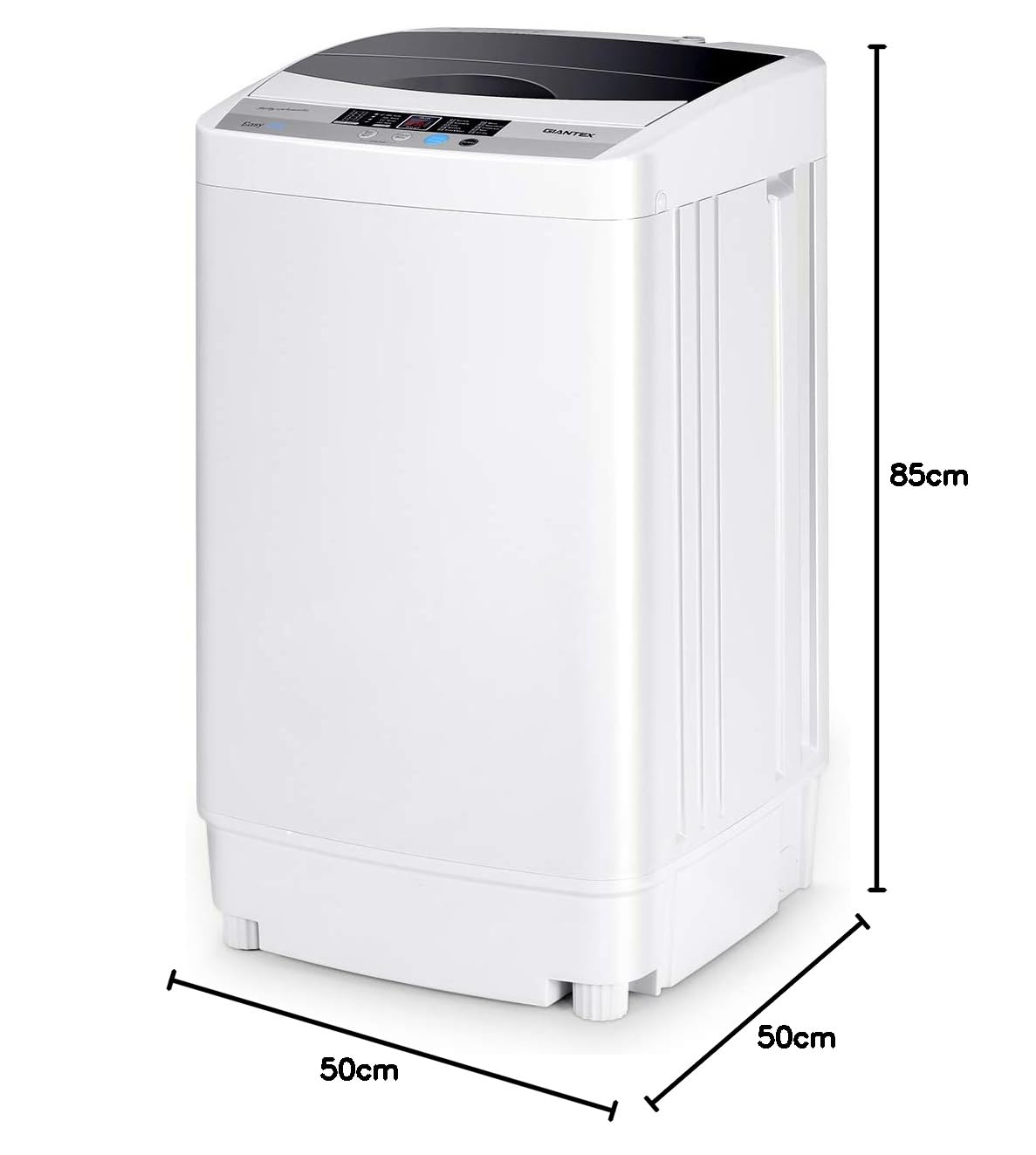 GOPLUS Machine a Laver Portable Automatique 4,5 KG avec Pompe, Charge 310W, Mini Lave Linge avec Essorage, 10 Programmes, Séchage à l’Air, Écran de Commande LED, 50x50x85 CM, Blanc, pour Appartement