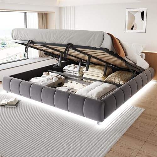 TOBIDOEN Polsterbett 180 x 200 cm mit Bettkasten, ohne Kopfteil, Polsterbetten mit Schwebebettrahmen und Große Stauraum unter dem Bett, Doppelbett Stauraumbett, Jugendbett Erwachsenenbett, Grau TOBIDOEN Polsterbett 180 x 200 cm mit Bettkasten, ohne Kopfteil, Polsterbetten mit Schwebebettrahmen und Große Stauraum unter dem Bett, Doppelbett Stauraumbett, Jugendbett Erwachsenenbett, Grau