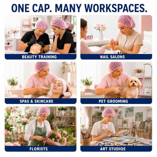 Image of Disposable Bouffant Caps, 21inches Hair Net, Elastic Dust Cap for Food Service, Kitchen Head Cover (Pink)