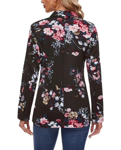 MINTLIMIT Women Jacket Blazers Casual Button Front Lapel Collar Stretchy Long Sleeve Blazer Suit Jacket Formal Work Office,M,Floral Black3
