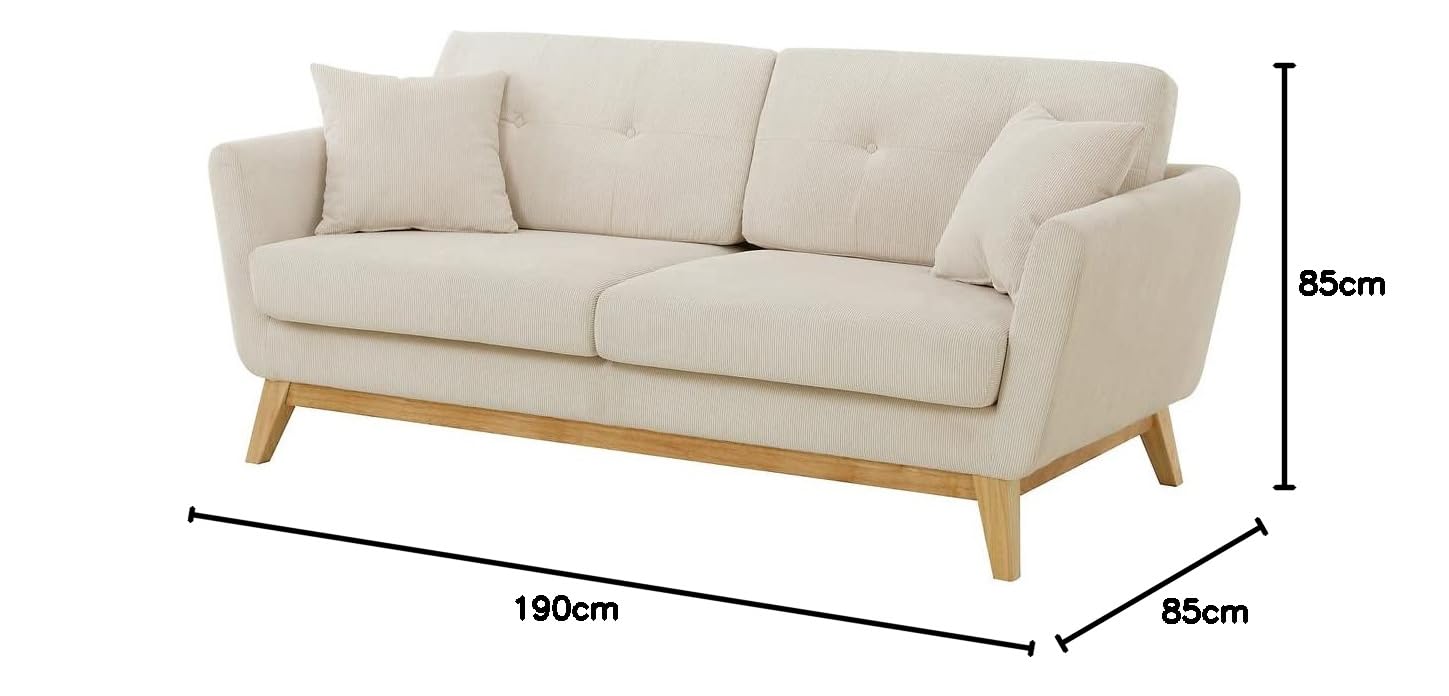 CONCEPT USINE Canapé Scandinave HÖGA Velours Côtelé 3 Places Beige 190 cm