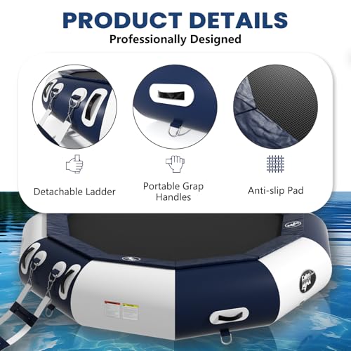 Calmmax 12FT Inflatable Water Trampoline for Kids & Adults with Ladder, Electric Pump & Anchor Bag – Floating Trampoline for Lake, Pool, Ocean, Swimming, Fishing, Floating Water Bouncer