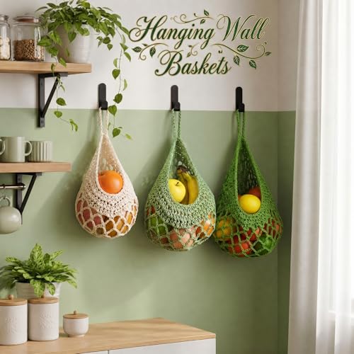 Image of Honeydak 3 Hanging Baskets, Spring Color, Crochet, Cotton Rope