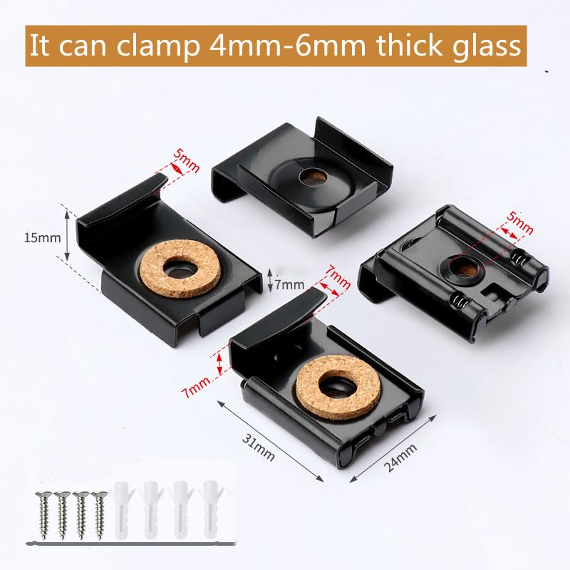 Image of 8 Pcs Frameless Glass Wall Mount Kit, Spring Loaded Mirror Clips, Black