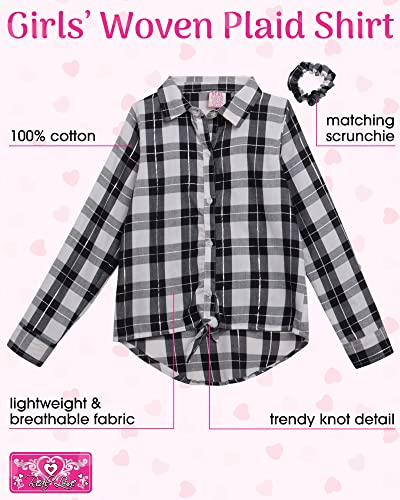 Real Love Girls' Shirt - Long-Sleeve Button Down Collared Woven Plaid Shirt with Scrunchie (Size: 4-16)2