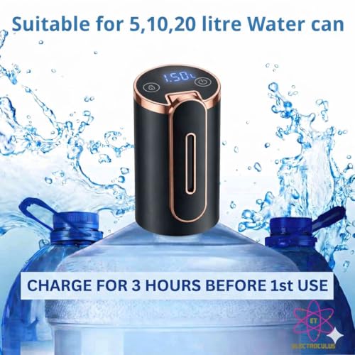 Image of Automatic Water Dispenser Pump for 20 Litre Bottle | Portable USB Rechargeable Water Dispenser Pump, for Outdoor,Office & Home| Led Matrix Display |Color-Jet Black