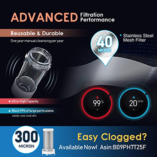Frizzlife Jx800 Spin Down Sediment Water Filter, Auto-Flushing With Touch Screen, Whole House Pre-Filtration System For City/Well Water, 40-Micron, Heavy-Duty, 1" Mnpt + 3/4" Fnpt + 3/4" Mnpt, #TOP1