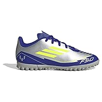 adidas Unisex – Bambini F50 Club Football Boots Turf, Silver Met., Solar Yellow, Lucid Blue, 36 EU