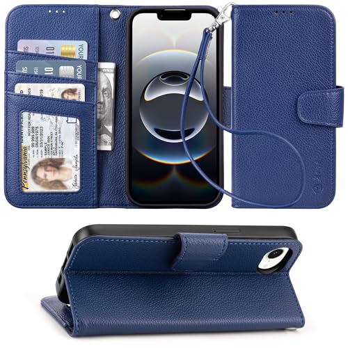 Housse iPhone 16e en cuir litchi bleu, l'accessoire idéal pour vos sorties sans sac