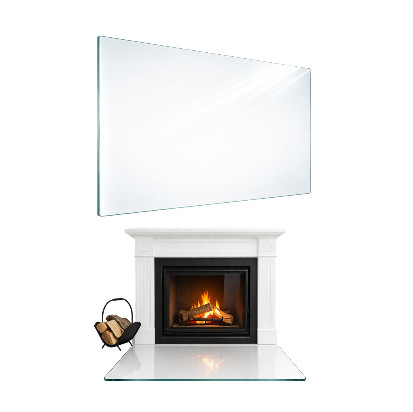 TMK ArtDeko Piastra parascintille per caminetto - Piastra rettangolare in vetro di sicurezza ESG trasparente per stufe a camino - 65x60 cm