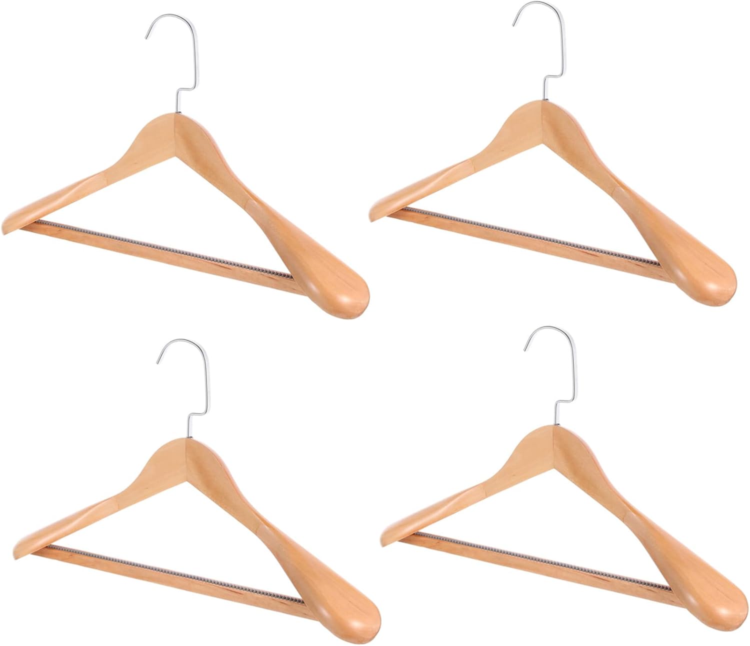 4pcs Solid Wood Clothing Hangers Heavy Duty Suit Hangers for Closet Non Slip Design for Coats and Dresses Wooden Construction with Hooks