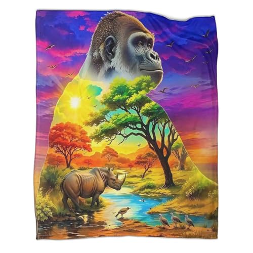 Couverture gorille 3D cadeau original microfibre pour adulte