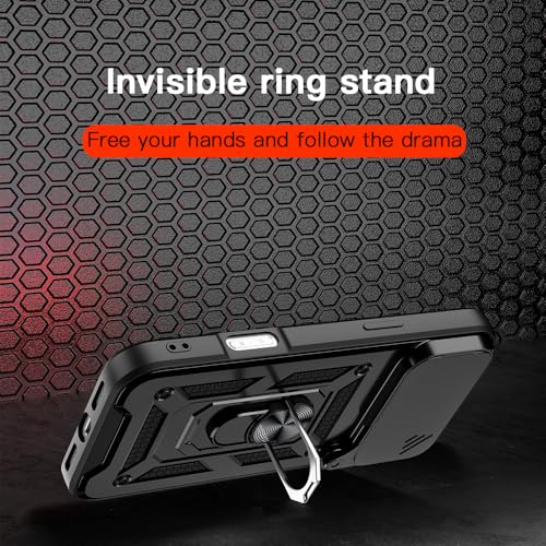 Image of SPAZY CASE Realme P4 Back Cover | Heavy Duty Hybrid Case with 360 Degree Rotating Finger Ring Holder + Slider Shutter Camera Protection Case for Realme P4 - Black