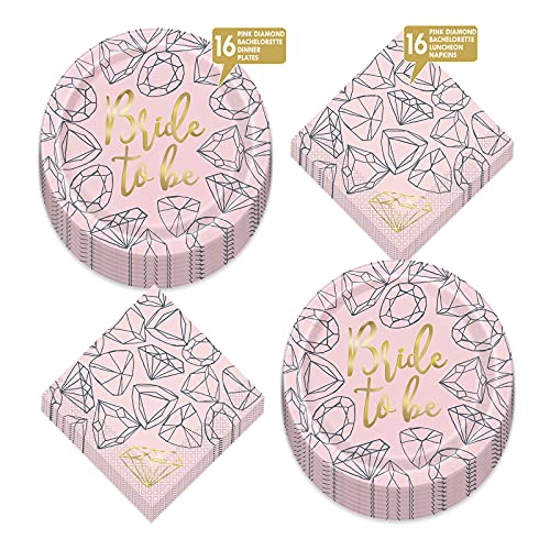 Pink & Gold Diamond Bride To Be Paper Dinner Plates And Luncheon Napkins (Serves 16) #TOP1