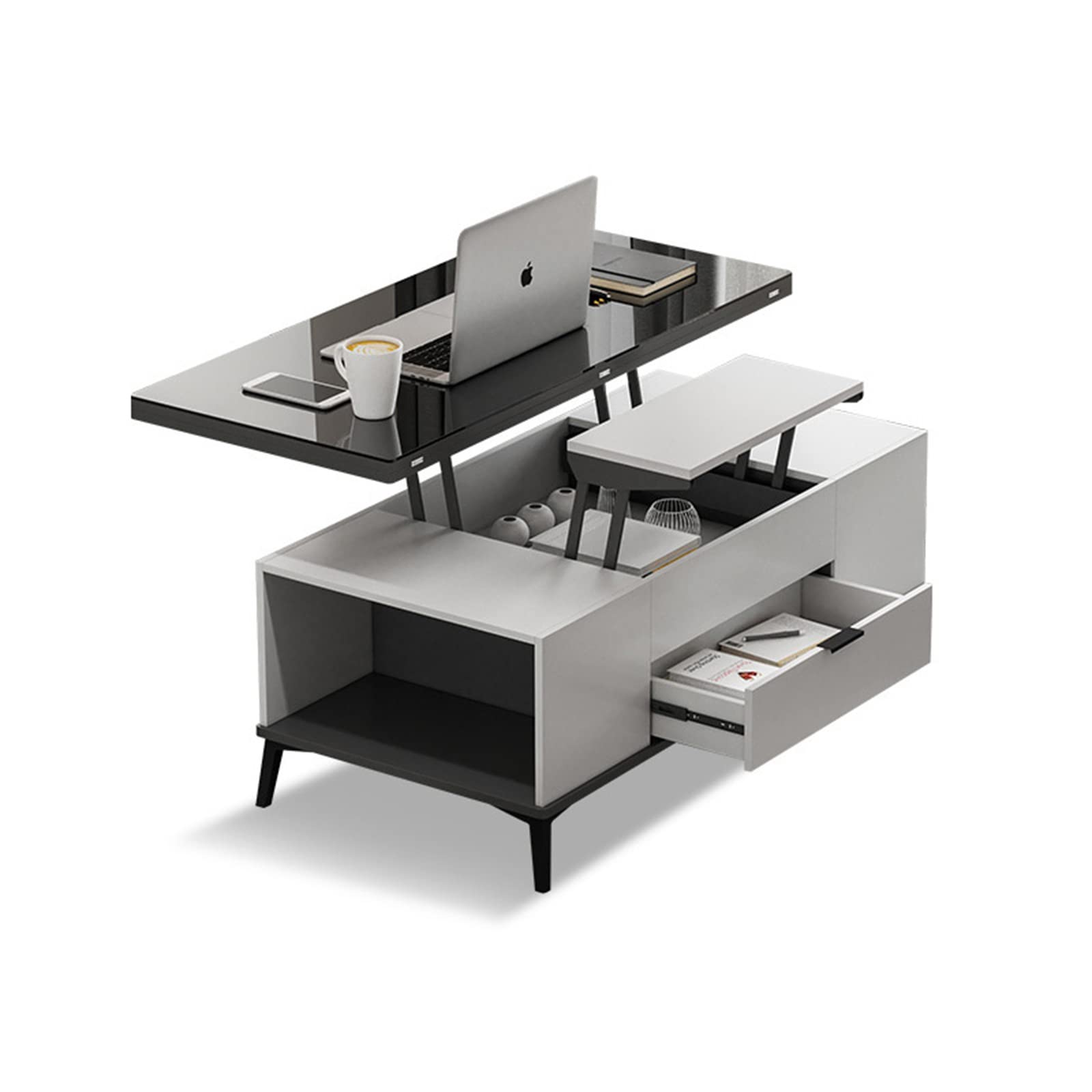 Mesa de centro elevable, mesa de centro elevable con almacenamiento y marco de metal, con compartimento oculto y estante de almacenamiento ajustable, mesa de comedor elevable para sala de estar e