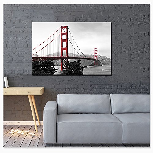 Levvarts - Modern Home Decoration Wall Art,San Francisco Golden Gate Bridge Picture Painting On Canvas Print Stretched Wood Frame,Red Bridge Ready To Hang -24"X 36" #TOP2