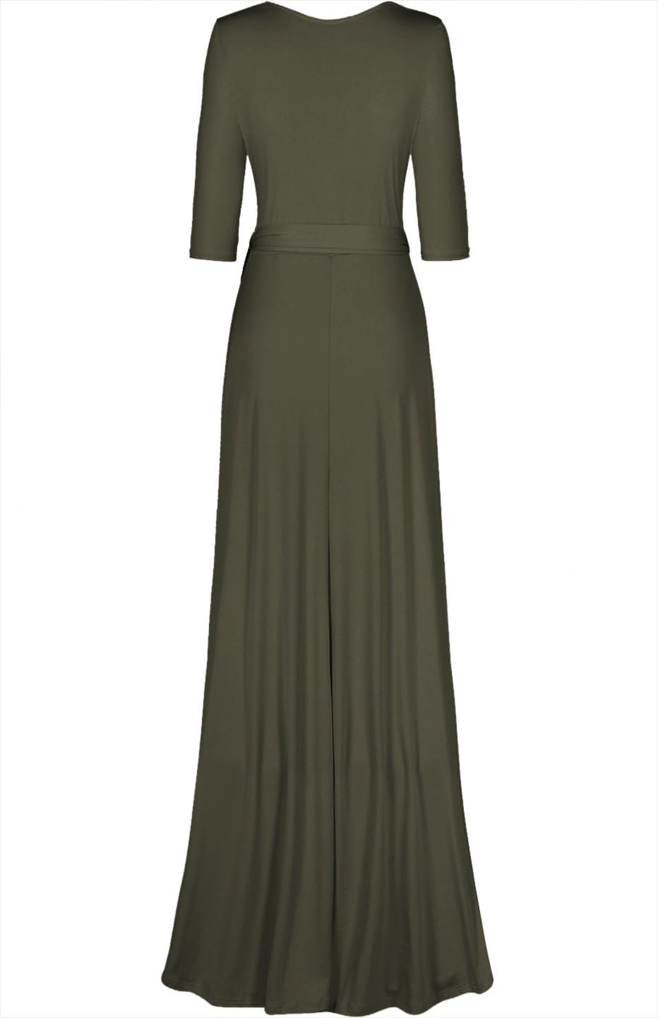 Women's 3/4 Sleeve Deep V-Neck Maxi Faux Wrap Solid Plus Size Dress