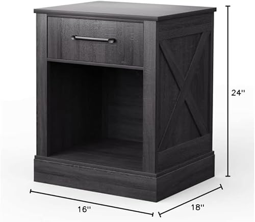 Mesita de noche de madera mesa auxiliar de estilo retro y rústico mesa auxiliar de sofá con cajón y compartimento de almacenamiento abierto para