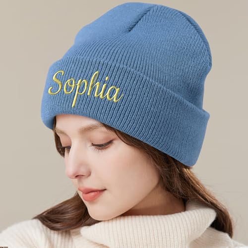 NIBESSER Mütze Personalisiert Bestickte Beanie Hat zum Personalisieren Unisex Wintermütze Mützen Bedrucken Mit Name oder Wunschtext Geschenk Herbst Winter