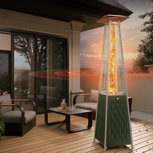 EAST OAK Pyramid Patio Heater, 48,000 BTU Outdoor Patio Heater, Quartz Glass Tube Propane Heater, Triple Protection System, With Wheels, Outdoor Heater for Commercial & Residential, Green