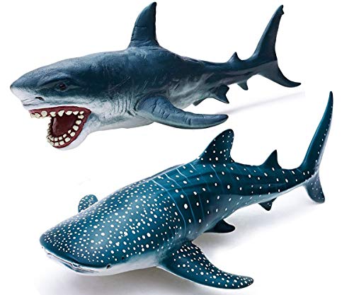 Gemini&Genius Great White Shark and Whale Shark Action Figure Set Soft Rubber Ocean Sea Animal Marine Animal Model Toys for Kids Swimming, Beach,...