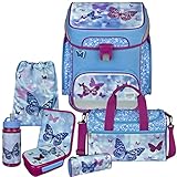 Primus-Versand Sparkle & Fly - Schmetterling SCOOLI Undercover EasyFit Schulranzen-Set 8tlg. mit Sporttasche, BROTDOSE und TRINKFLASCHE, Hellblau, Größe: 36,5 x 33 29 cm