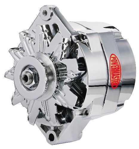Powermaster Alternator, GM Original Look, 12SI, 100 amps, 12V, 1-Wire / 3-Wire, Single V-Belt Pulley, Straight Mount, Aluminum Case, Chrome, GM, Each
