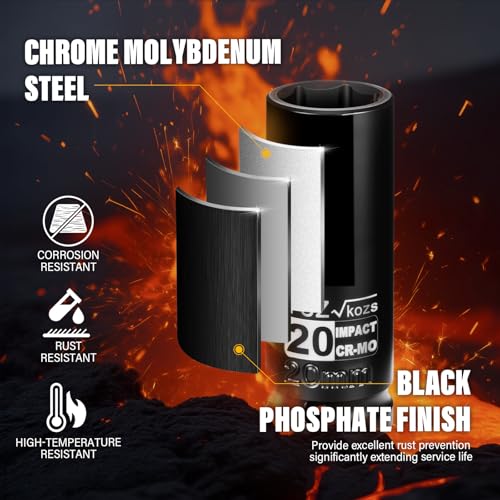 Image of 1 /2 Inch Drive 20mm Deep Metric Impact Socket,CR-MO,6 Point Radius Corner Design,Square Chamfered Opening,Axle Nut Impact Grade Socket for Easy Removal
