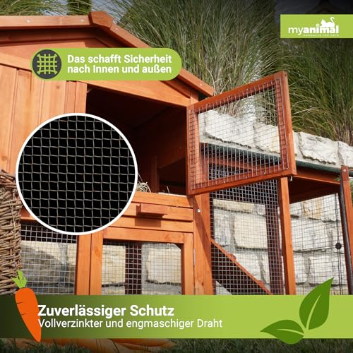 Miweba MyAnimal Hasenstall MH-03 | Kaninchenstall mit Freilaufgehege - Hasenkäfig - Kleintierkäfig - Holz imprägniert - Kaninchenkäfig Winterfest - Kleintiergehege - Käfig - Hasenhaus (Braun)