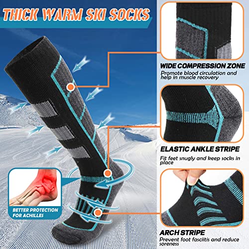 Antsang Men Women Merino Wool Ski Thermal Thick Knee High Sock For Skiing Snowboarding 3 Pairs(Arrow-Ski Grey/Blue A,L) #TOP2