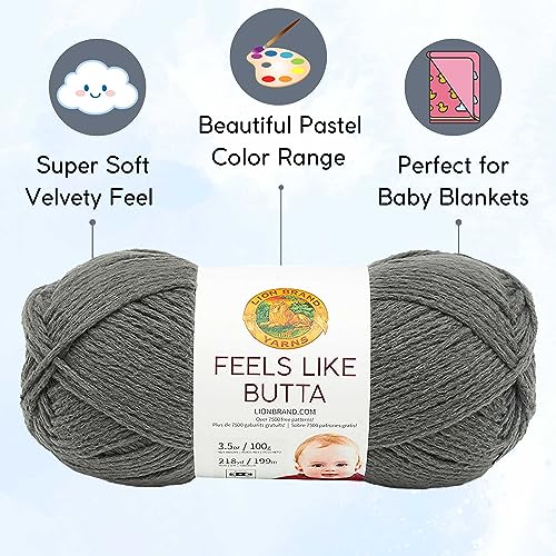 Image of Lion Brand Yarn Feels Like Butta 215-150 Charcoal | 6 Skeins, Same Dye Lot, Project Bag, CYC #4 Worsted, 100% Polyester, Ideal for Crochet, Knitting Baby Blankets, Amigurumi