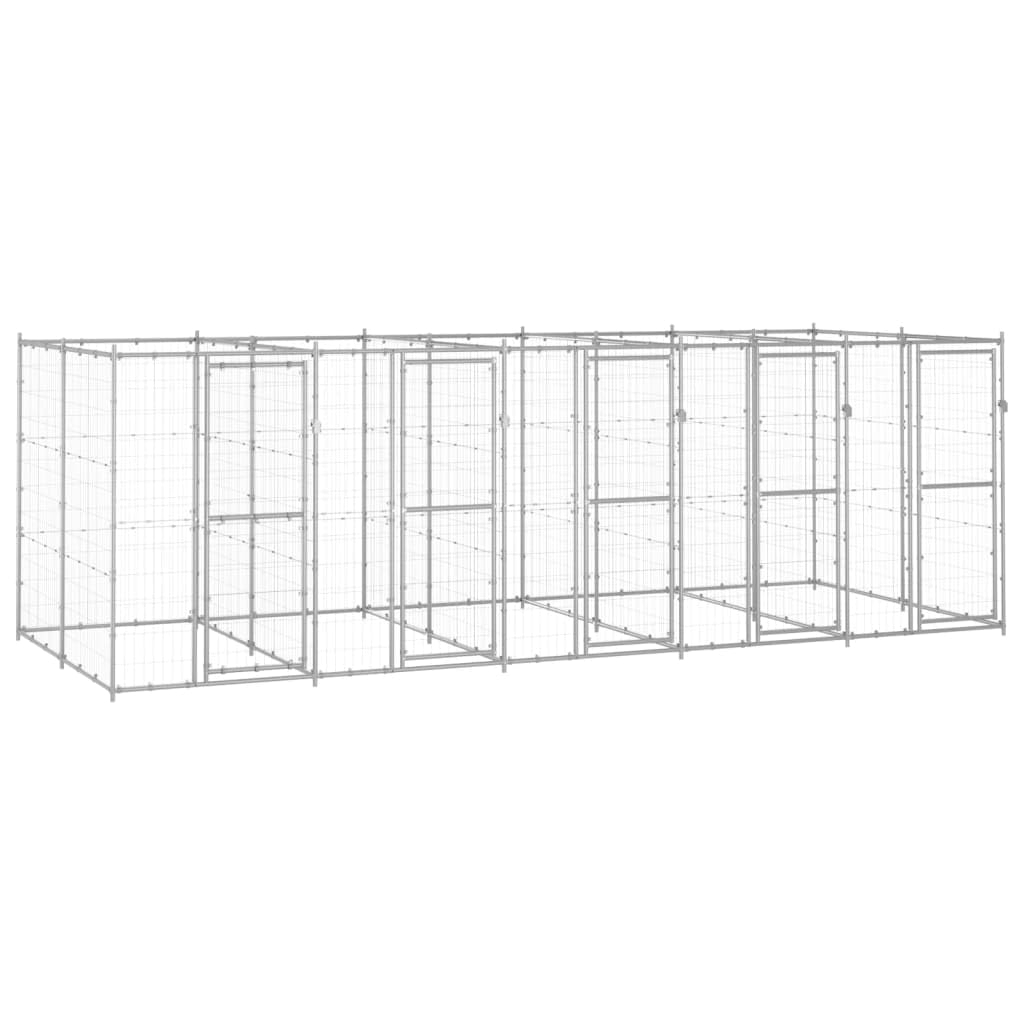Verzinkter Stahl Hundezwinger 12,1 m², Außengehege mit Maschengitter, verschließbarer Klapptür, 550 x 220 x 180 cm, für Garten und Hof
