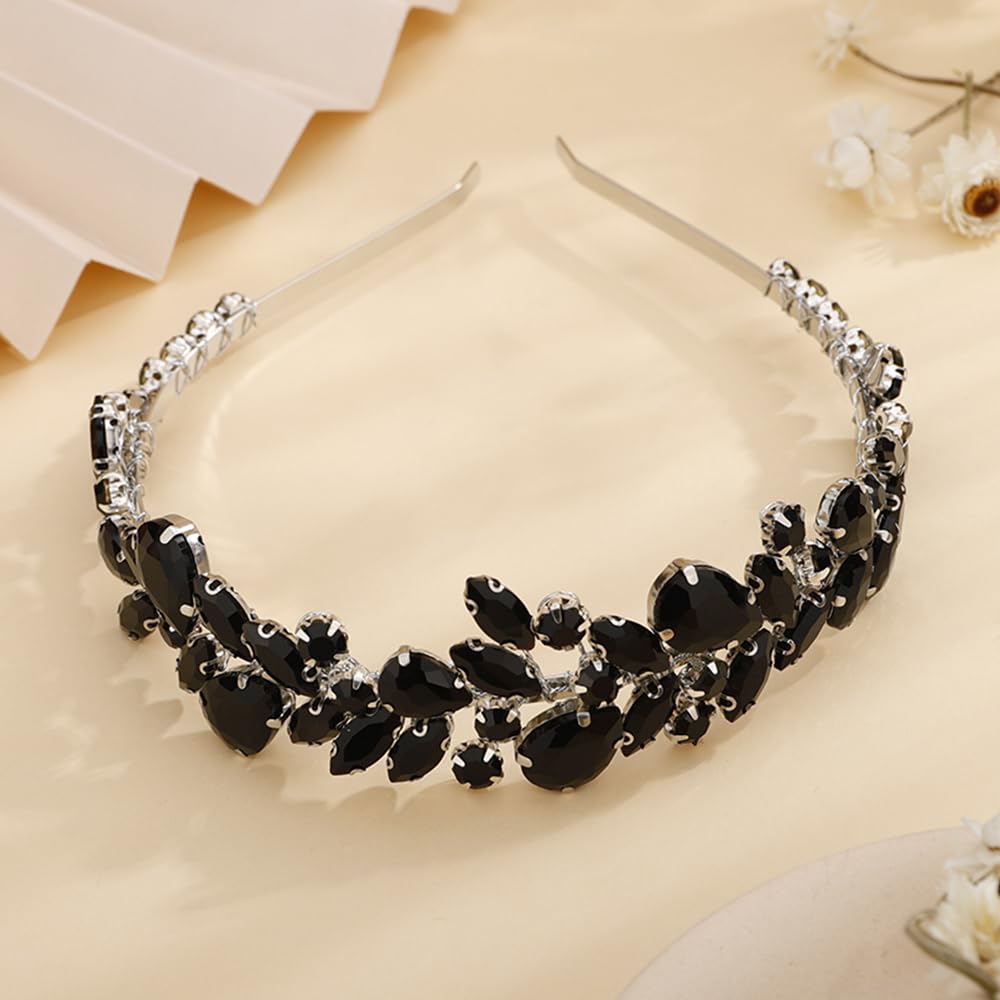 Kercisbeauty Black Rhinestones Beads Crown Women Girls Halloween Tiara Wedding Bridal Hair Piece Handmade Jewelry for Banquet Prom - Image 4