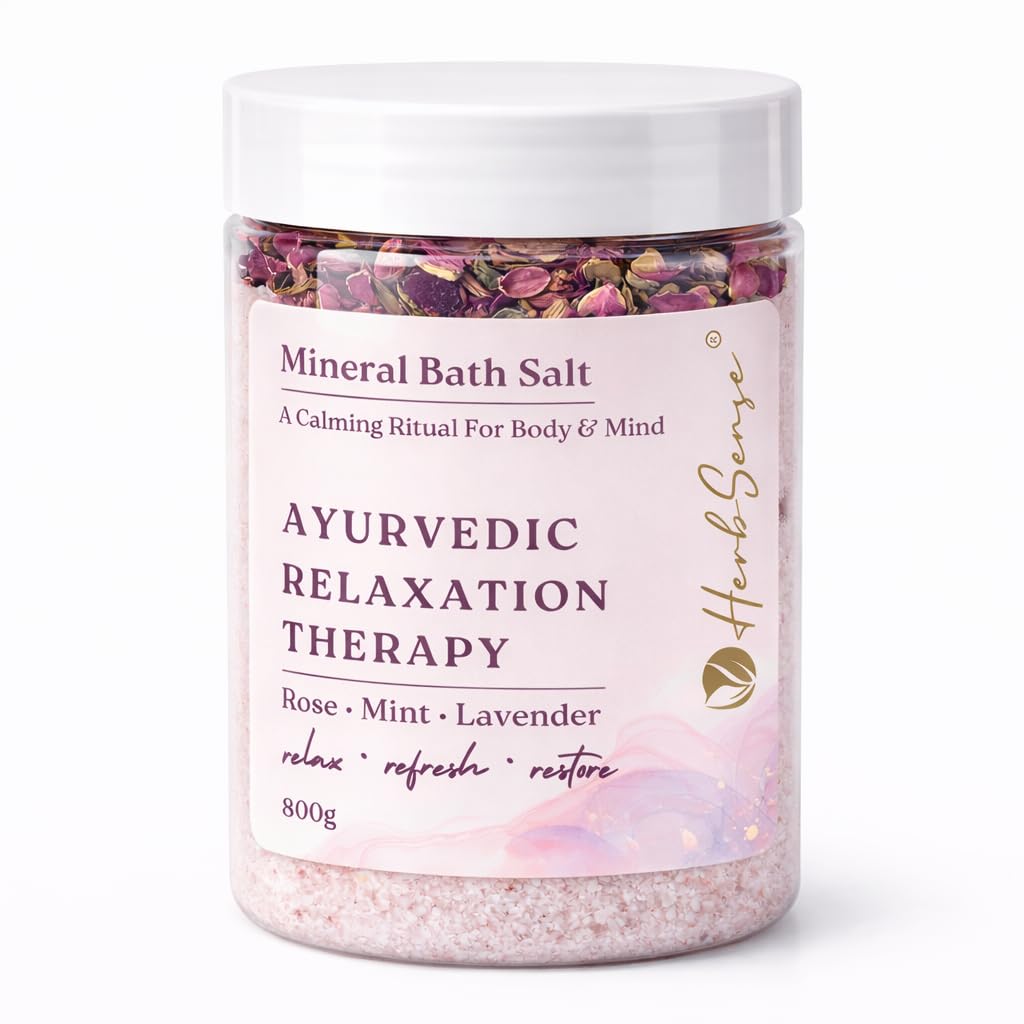HerbSense Ayurvedic Relaxation Bath Salt – Rose, Mint & Lavender Infused Mineral Bath Salts for Stress Relief, Muscle Relaxation & Foot Soak | Natural Aromatherapy Bath Salt | 800g-picture-48
