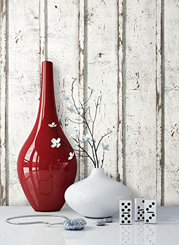 Tapete Vlies Antik Holz Muster in Creme Weiß | schöne edle Tapete im...