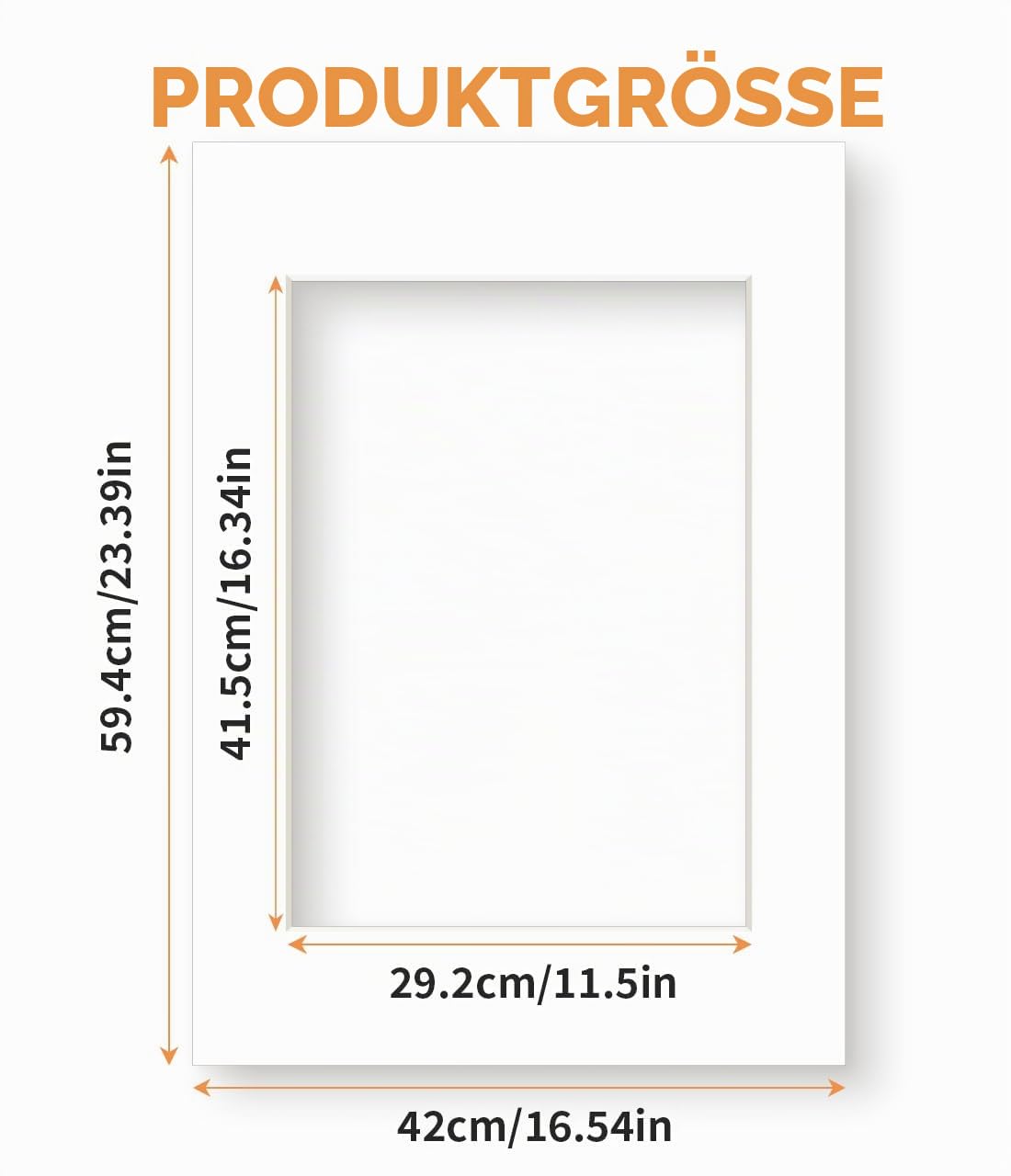 Passepartout Karton DIN A2 (42x59,4 cm) für Bildformat A3 (29,7x42 cm), Passepartout 42x59,4 cm Außenmaße Innengröße 29,7x42 cm für Bilder, Fotos, Kunstdrucken - Weiß/ 1,5 mm
