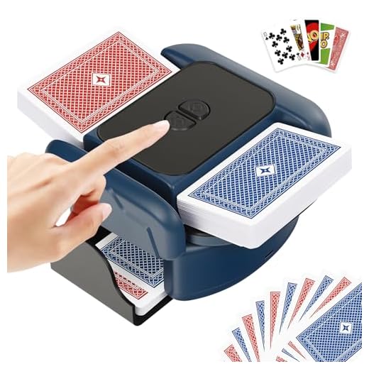 BEE&FLOWER Card Shuffler 2600mAh Rechargeable Auto-Stop Automatic Card Shuffler Low Noise Fits 1-2 Decks Compatible with Poker, UNO, Blackjack, Phase 10 | Blue & Black