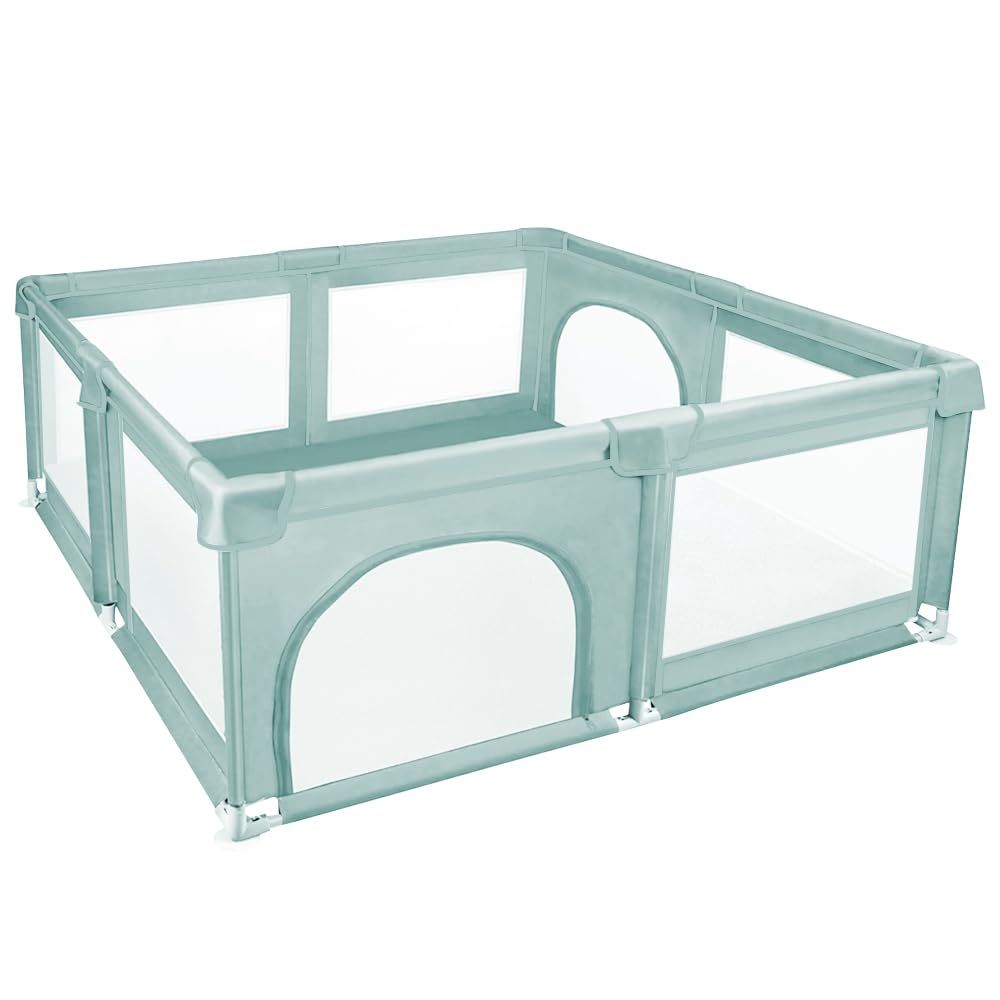 Belfoyer Laufstall Baby 120x120 cm – Baby Laufgitter aus Oxford Stoff mit Netz, inkl. 50 Bälle, rutschfest (B-120 * 120 * 66cm Grün)