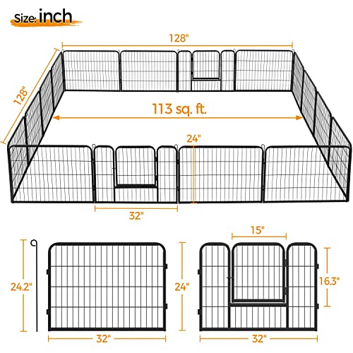 Image of Yaheetech 24 inch H 16-Panel Extra Wide Dog Playpen w /Door for Indoor Outdoor | Heavy Duty Metal Frame, Secure Latch Gate, Tool-Free Assembly, Portable For Yard RV Camping, Ideal For Small & Medium Pets