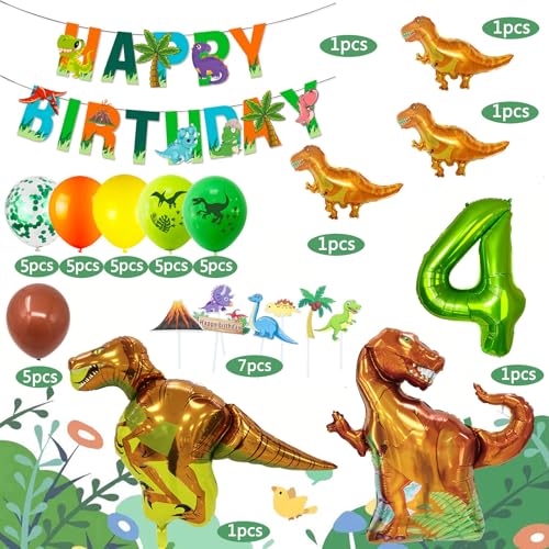 Image of Supplies for 4 Year Olds,Foil Balloons Set Birthday Decorations Kit Foil Balloons,Banner,Cake Toppers for Boys Girls Birthday