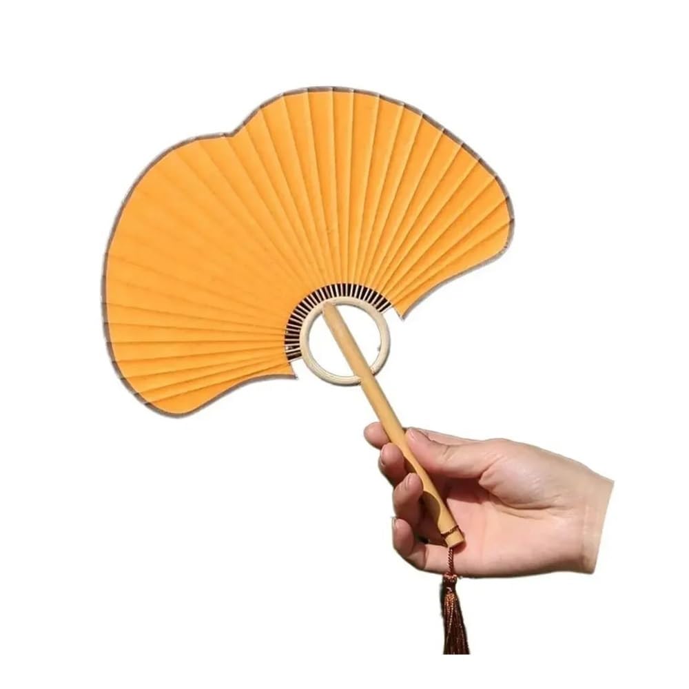 Jobaojiang Exquisite Paper Rice Paper Fan Props For Photographs Home Decoration Ginkgo Round Fan Hand Fan(Orange)